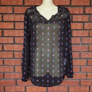 Sheer Top Women S Black Aztec Boho Southwest Peasant Popover Tunic Shirt Cowgirl